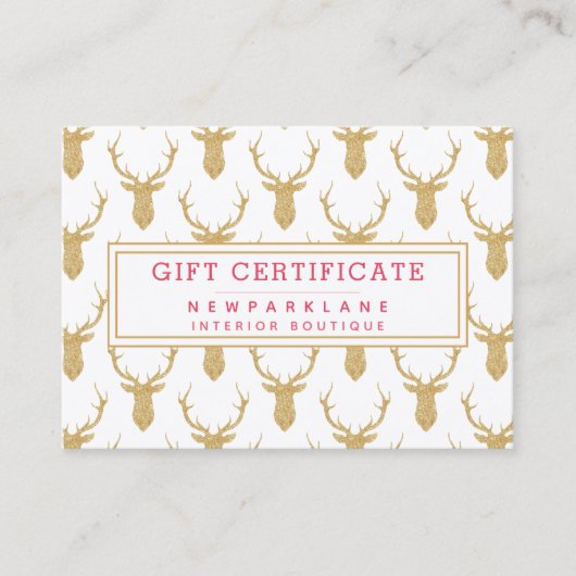 金ゴールドフェイクグリッターディアクリスマスギフト券 名刺 (正面)