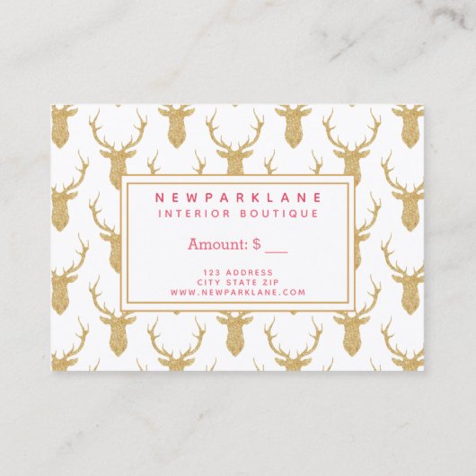 金ゴールドフェイクグリッターディアクリスマスギフト券 名刺 (裏面)