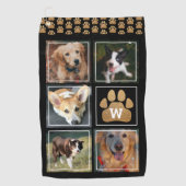 金ゴールドフェイクグリッタードッグポーペット写真コラージュ ゴルフタオル (正面)