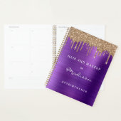 金ゴールドフェイクグリッタードリップパープルアポイントメント プランナー手帳 (ディスプレー)