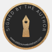 金ゴールドフェイクグリッターブラックが作家によって署名 ラウンドシール (正面)