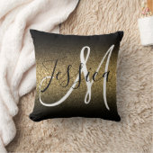 金ゴールドフェイクグリッターブラックモノグラグラデーションム クッション (ブランケット)