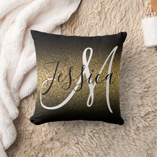 金ゴールドフェイクグリッターブラックモノグラグラデーションム クッション (ブランケット)