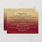 金ゴールドフェイクグリッターブルゴーニュ詳細結婚ズ エンクロージャーカード (正面/裏面)
