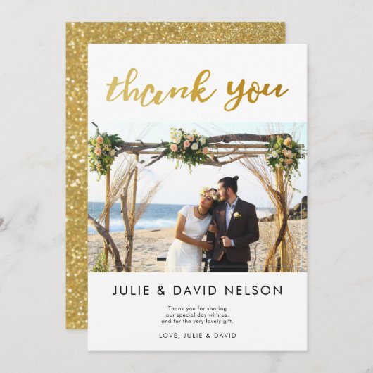 金ゴールドフェイクグリッターホイルレタリング感謝していユー シーズンカード (正面/裏面)