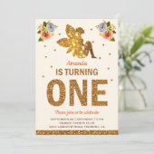 金ゴールドフェイクグリッターマジカルフェアリー1st誕生日パーティー 招待状 (スタンド正面)