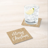 金ゴールドフェイクグリッターメリークリスマス書道 スクエアペーパーコースター (インサイチュ)