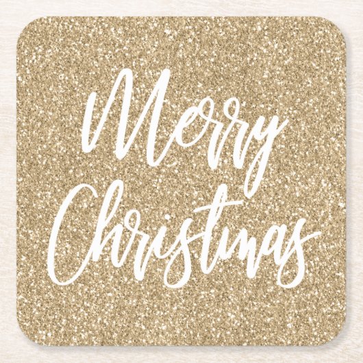 金ゴールドフェイクグリッターメリークリスマス書道 スクエアペーパーコースター (正面)