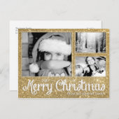 金ゴールドフェイクグリッターメリークリスマス3 シーズンポストカード (正面/裏面)