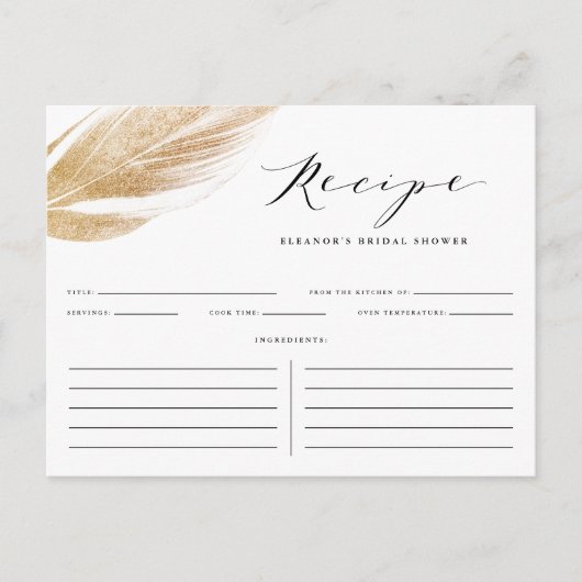 金ゴールドフェイクグリッターリーフブライダルシャワーレシピカード ポストカード (正面)