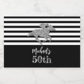 金ゴールドフェイクグリッターレースホースオンブラックリクストライプゥ リキュールボトルラベル (シングルラベル)