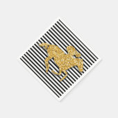 金ゴールドフェイクグリッターレースホースブラック&ホワイトストライプズ スタンダードカクテルナプキン (角)