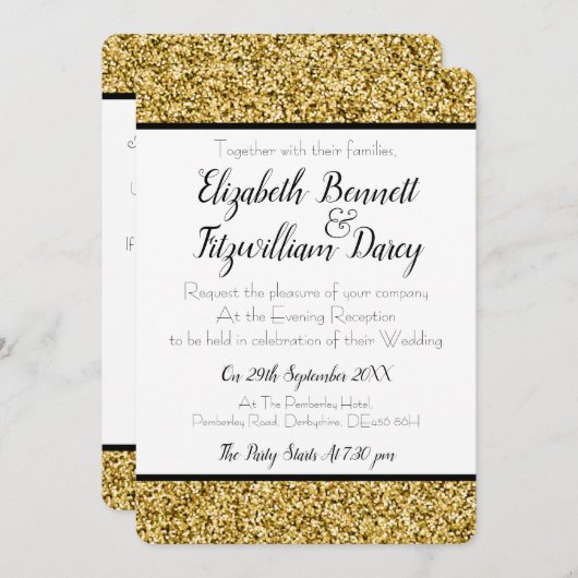 金ゴールドフェイクグリッター夕べ招待状 招待状 (正面/裏面)