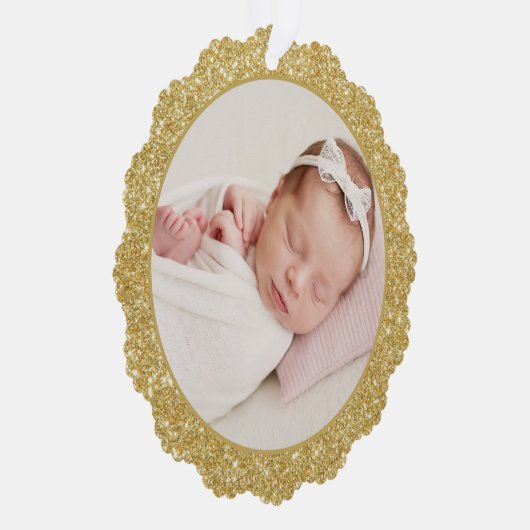 金ゴールドフェイクグリッター家族の写真クリスマス オーナメントカード (右)