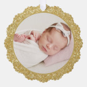 金ゴールドフェイクグリッター家族の写真クリスマス オーナメントカード (正面)