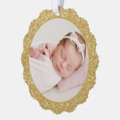 金ゴールドフェイクグリッター家族の写真クリスマス オーナメントカード (左)