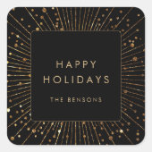 金ゴールドフェイクグリッター日が差すことハッピーホリデイズスクエア スクエアシール (正面)