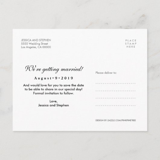 金ゴールドフェイクグリッター日付3フォトポストカードの保存 案内ポストカード (裏面)