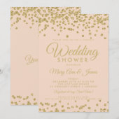 金ゴールドフェイクグリッター紙吹雪カップルシャワー赤面 招待状 (正面/裏面)
