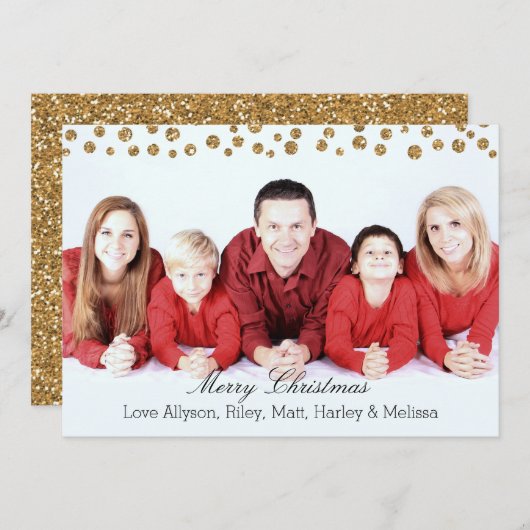 金ゴールドフェイクグリッター紙吹雪パーソナライズされたクリスマス シーズンカード (正面/裏面)