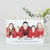 金ゴールドフェイクグリッター紙吹雪パーソナライズされたクリスマス シーズンカード (スタンド正面)