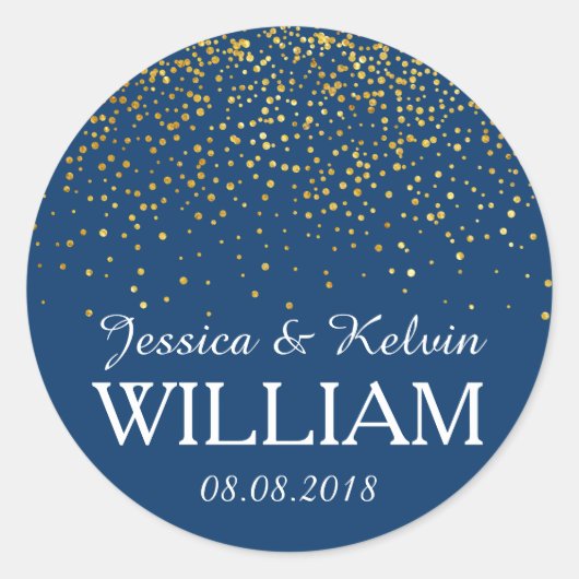 金ゴールドフェイクグリッター紙吹雪/ドットとNavを搭載 ラウンドシール (正面)
