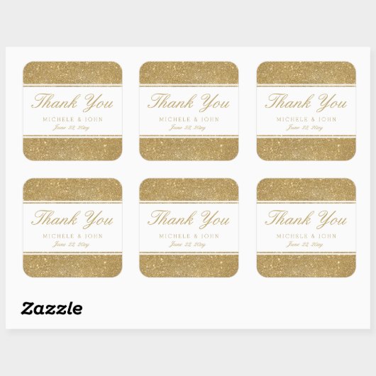 金ゴールドフェイクグリッター結婚のステッカーに感謝 スクエアシール (シート)