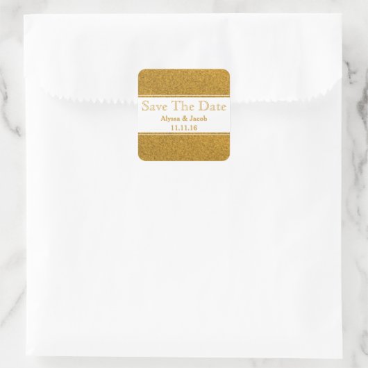 金ゴールドフェイクグリッター結婚式の日付の保存 スクエアシール (バッグ)