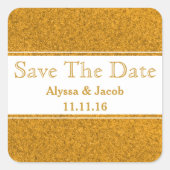 金ゴールドフェイクグリッター結婚式の日付の保存 スクエアシール (正面)