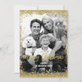 金ゴールドフェイクグリッター縁どクリスマスホリデーフォト シーズンカード (正面)