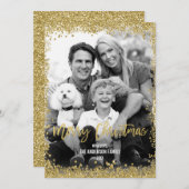 金ゴールドフェイクグリッター縁どクリスマスホリデーフォト シーズンカード (正面/裏面)