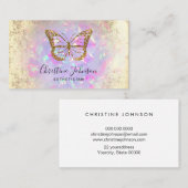 金ゴールドフェイクグリッター蝶オンラベンダーオパール 名刺 (正面/裏面)