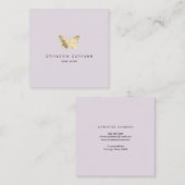 金ゴールドフェイクグリッター蝶オンラベンダー スクエア名刺 (正面/裏面)