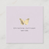 金ゴールドフェイクグリッター蝶オンラベンダー スクエア名刺 (正面)