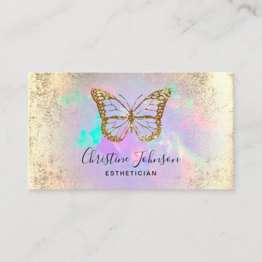 金ゴールドフェイクグリッター蝶オンopal宝石 名刺 (正面)
