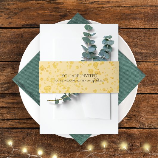 金ゴールドフェイクグリッター装飾結婚ズ 招待状ベリーバンド