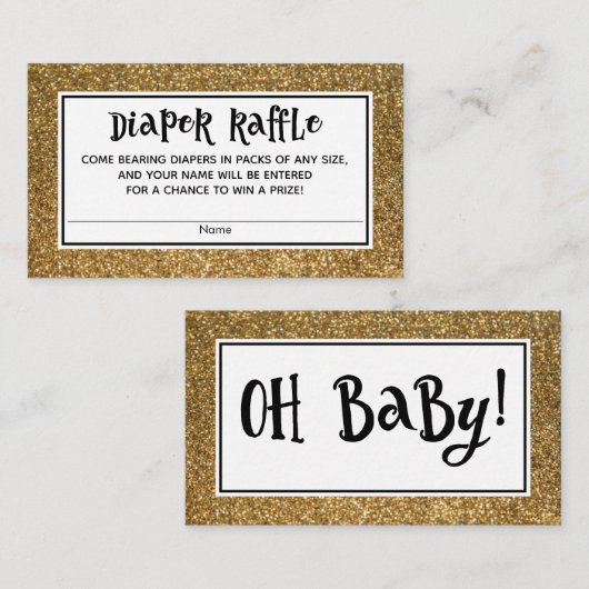金ゴールドフェイクグリッター赤ちゃんシャワーおむつラッフルカード エンクロージャーカード (正面/裏面)