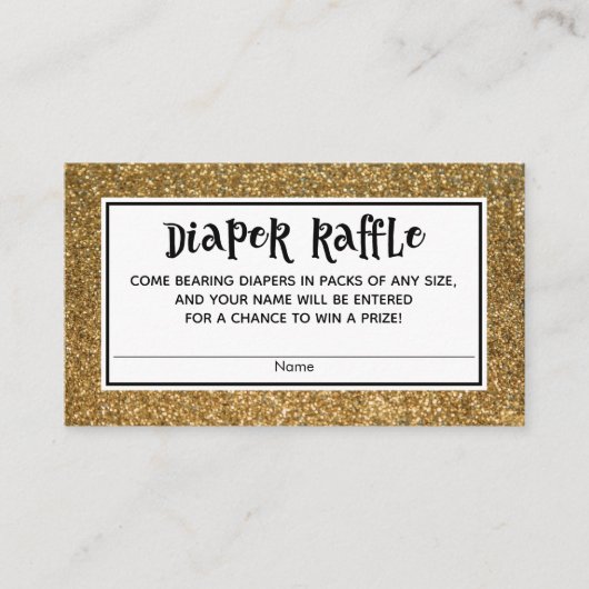 金ゴールドフェイクグリッター赤ちゃんシャワーおむつラッフルカード エンクロージャーカード (正面)