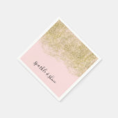 金ゴールドフェイクグリッター赤面ピンクスパークル スタンダードカクテルナプキン (角)
