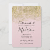 金ゴールドフェイクグリッター赤面ピンクスパークル 招待状 (正面)