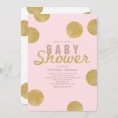 金ゴールドフェイクグリッター赤面ピンクベビーシャワー招待状 招待状 (正面/裏面)