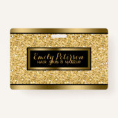 金ゴールドフェイクグリッター金ゴールドと黒アクセント バッジ (正面)