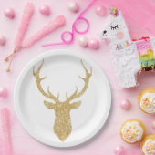 金ゴールドフェイクグリッター鹿 ペーパープレート (パーティー)
