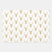 金ゴールドフェイクグリッター鹿〔雄ジカの〕枝角 – クリスマス ラッピングペーパーシート (正面)