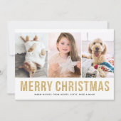 金ゴールドフェイクグリッター3枚の写真コラージクリスマス シーズンカード (正面)