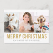 金ゴールドフェイクグリッター3枚の写真コラージクリスマス シーズンポストカード (正面)