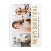 金ゴールドフェイクグリッター3枚の写真コラージクリスマス マグネット (縦)