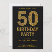 金ゴールドフェイクグリッター50th誕生日パーティーへの招待 招待状 (正面)