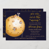 金ゴールドフェイクグリッター,チーズで作った月とかわいいネズミ 招待状 (正面/裏面)