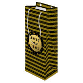 金ゴールドフェイクグリッター、ハッピーニューイヤーワイン、光沢 ワインギフトバッグ (裏面アングル)